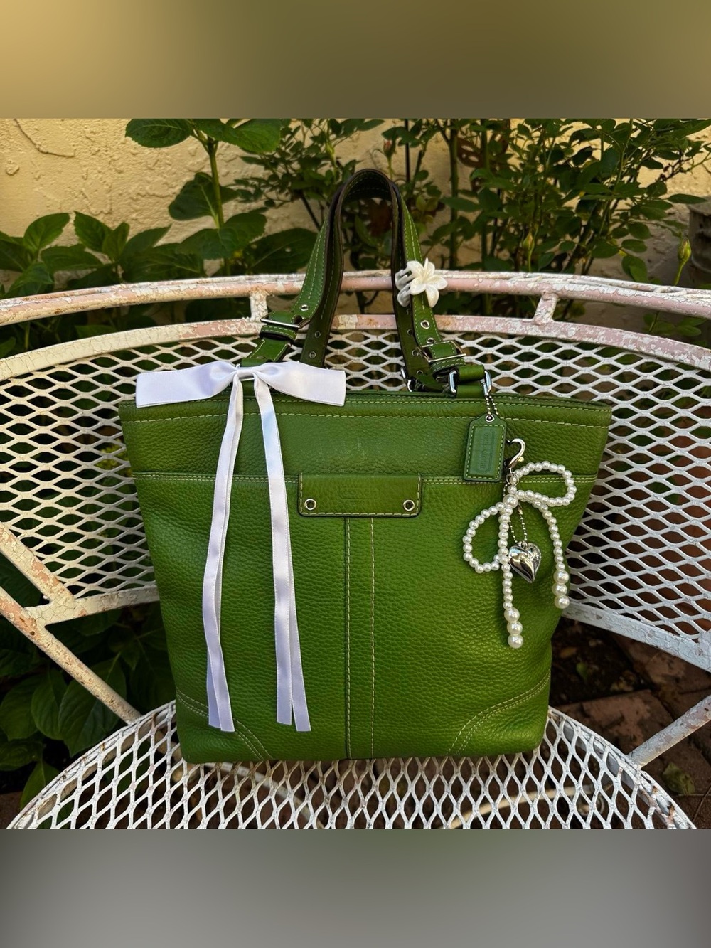 Y2K Green Pebbled Leather Coach Shoulder Bag